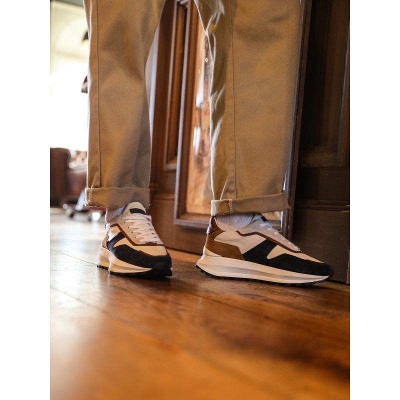 FIRE RUNNER - SUEDE/NAPPA - AZUL/COGNAC